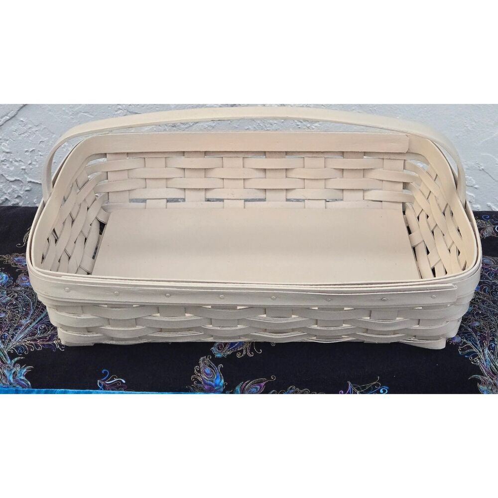2002 Longaberger 13" Rectangle Fixed Center Handle Upcycled Antique White Basket - Picture 6 of 14